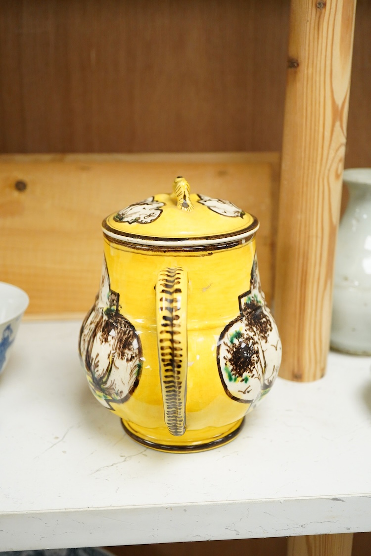 A 19th century Italian maiolica teapot and cover, by Angelo Levantino, 16cm high